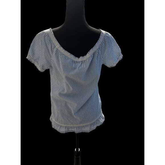 Abercrombie & Fitch Striped Short Sleeve Blouse W/ Embroidered Floral Design & T - Picture 5 of 10
